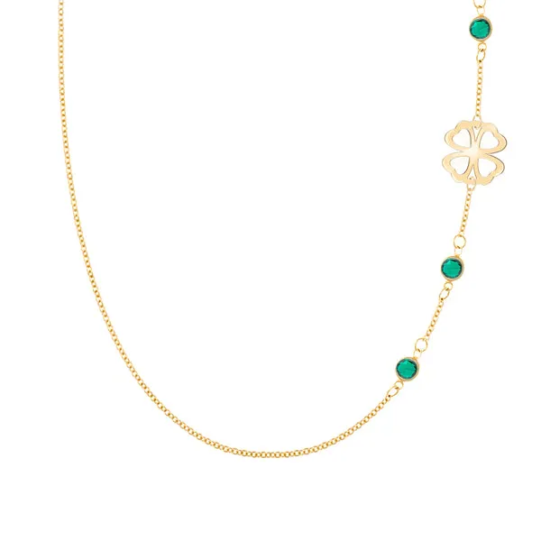 Personalized Classic Clover & 3 Birthstone Necklace in 14k Gold sold by Haverhill