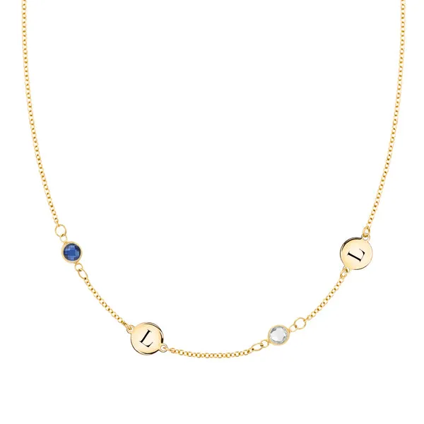 Personalized Classic 2 Letter & 2 Birthstone Necklace in 14k Gold (Double Spacing) sold by Haverhill