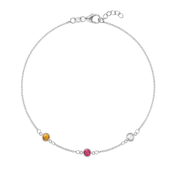 Personalized Classic 3 Birthstone Bracelet in 14k Gold sold by Haverhill