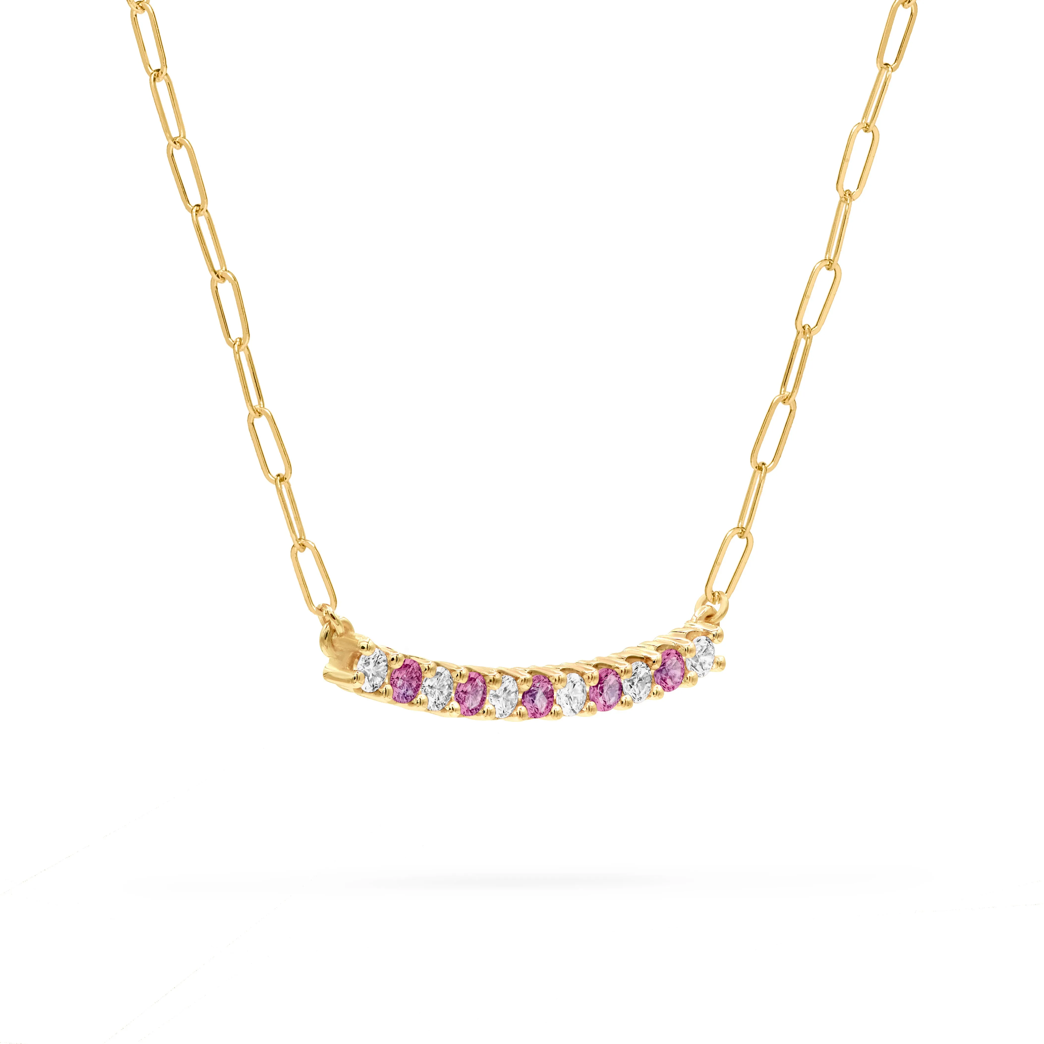 Rosecliff Diamond & Pink Sapphire Bar Adelaide Mini Necklace in 14k Gold (October) sold by Haverhill product image thumbnail 4