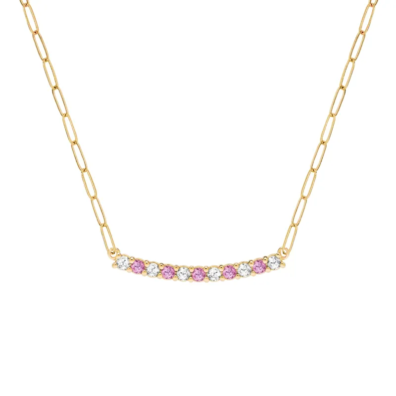 Rosecliff Diamond & Pink Sapphire Bar Adelaide Mini Necklace in 14k Gold (October) sold by Haverhill