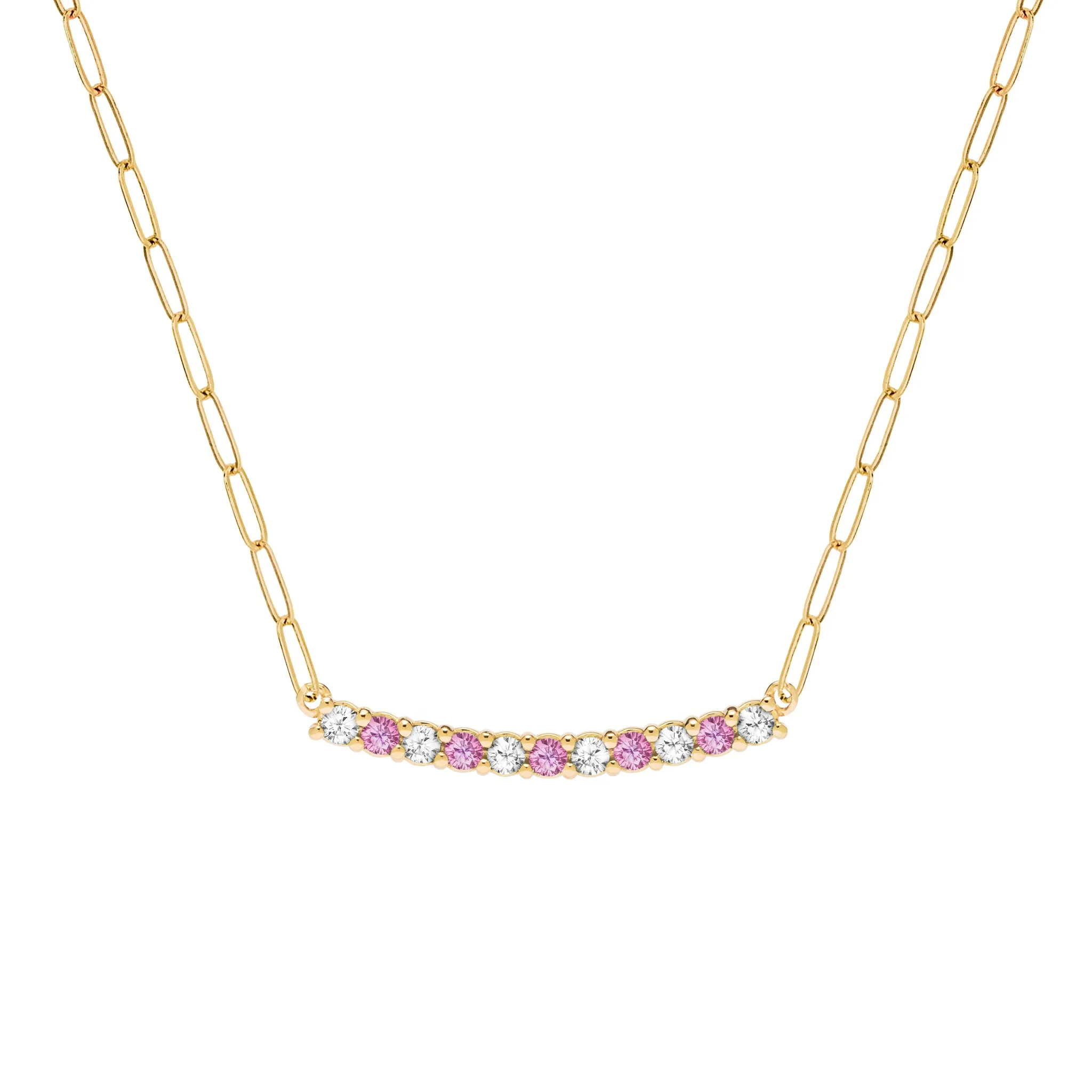 Rosecliff Diamond & Pink Sapphire Bar Adelaide Mini Necklace in 14k Gold (October) sold by Haverhill