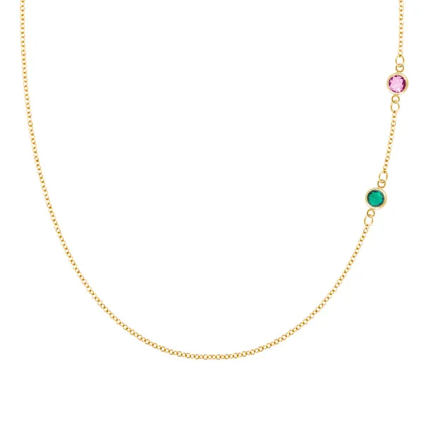 Personalized Classic 2 Birthstone Necklace in 14k Gold sold by Haverhill