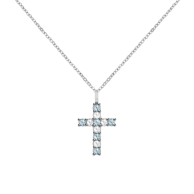 Rosecliff Cross Diamond & Nantucket Blue Topaz Pendant in 14k Gold (December) sold by Haverhill