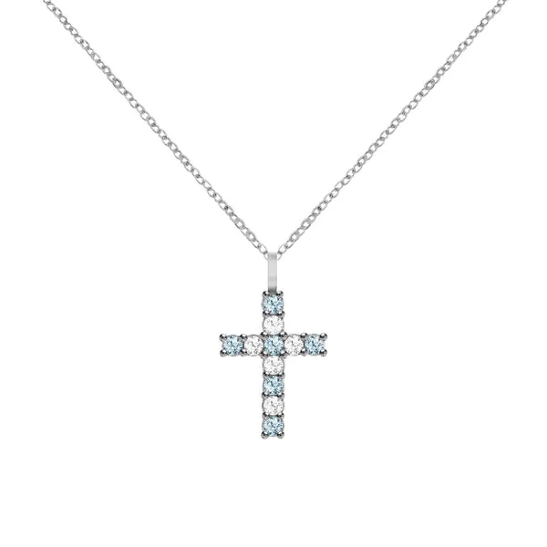 Rosecliff Cross Diamond & Nantucket Blue Topaz Pendant in 14k Gold (December) sold by Haverhill