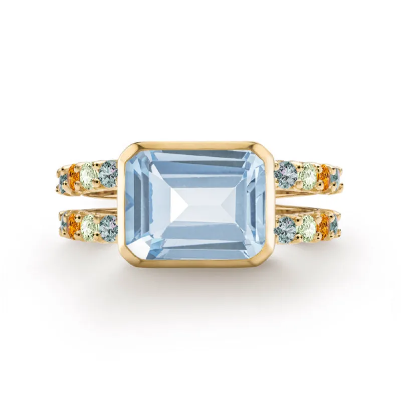 Personalized Warren Horizontal Birthstone Ring with Accent Stones in 14k Gold sold by Haverhill