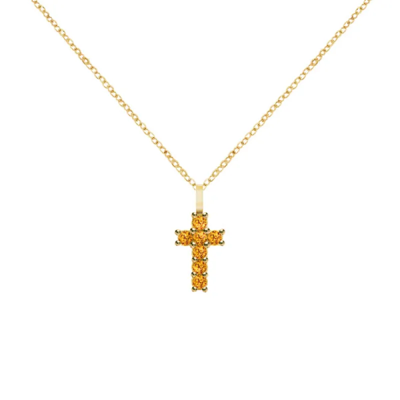 Rosecliff Small Cross Citrine Pendant in 14k Gold (November) sold by Haverhill