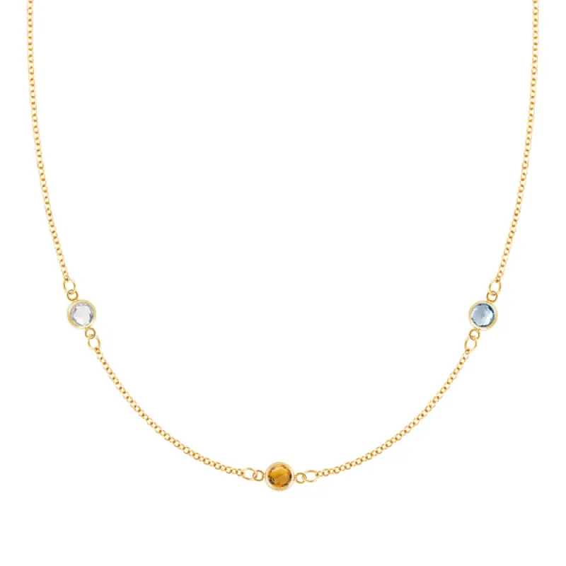 Personalized Classic 3 Birthstone Necklace in 14k Gold sold by Haverhill