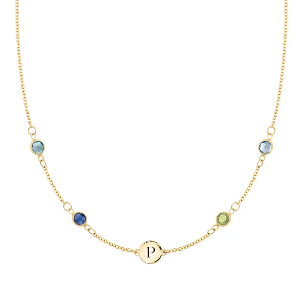Personalized 1 Letter & 4 Classic Birthstone Necklace in 14k Gold (Double Spacing) sold by Haverhill