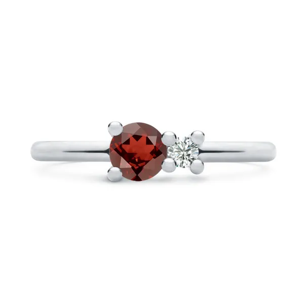 Personalized Greenwich Solitaire Birthstone & Diamond Ring in 14k Gold sold by Haverhill