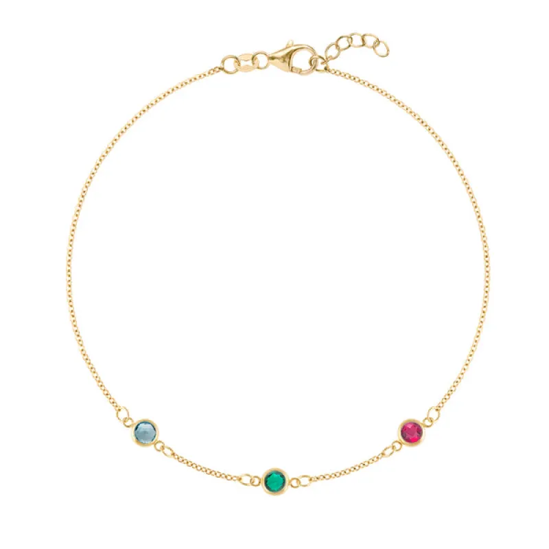 Personalized Classic 3 Birthstone Bracelet in 14k Gold sold by Haverhill