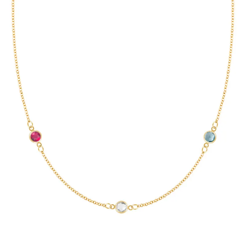 Personalized Classic 3 Birthstone Necklace in 14k Gold sold by Haverhill