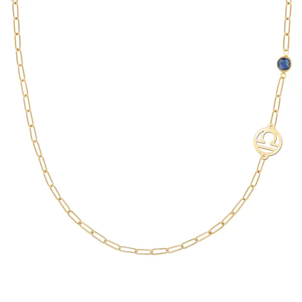 Personalized Libra & Birthstone Necklace on Adelaide Mini in 14k Gold sold by Haverhill