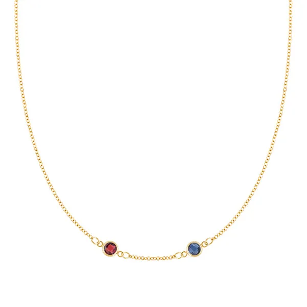Personalized Classic 2 Birthstone Necklace in 14k Gold (Centered) sold by Haverhill