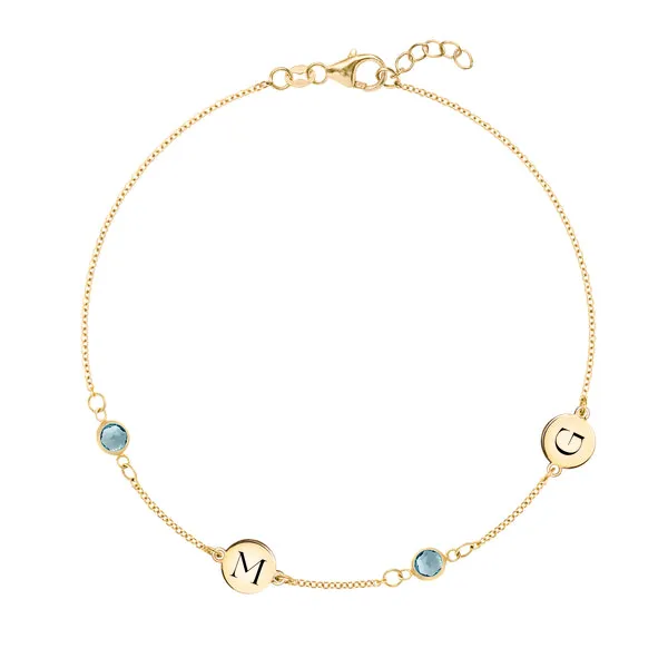 Personalized Classic 2 Letter & 2 Birthstone Bracelet in 14k Gold sold by Haverhill
