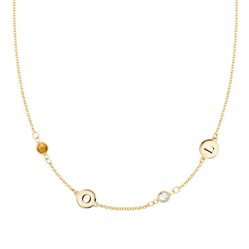 Personalized Classic 2 Letter & 2 Birthstone Necklace in 14k Gold (Double Spacing) sold by Haverhill