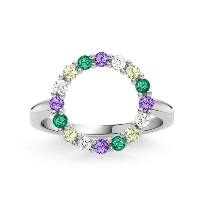 Personalized Rosecliff Circle Birthstone Ring in 14k Gold sold by Haverhill