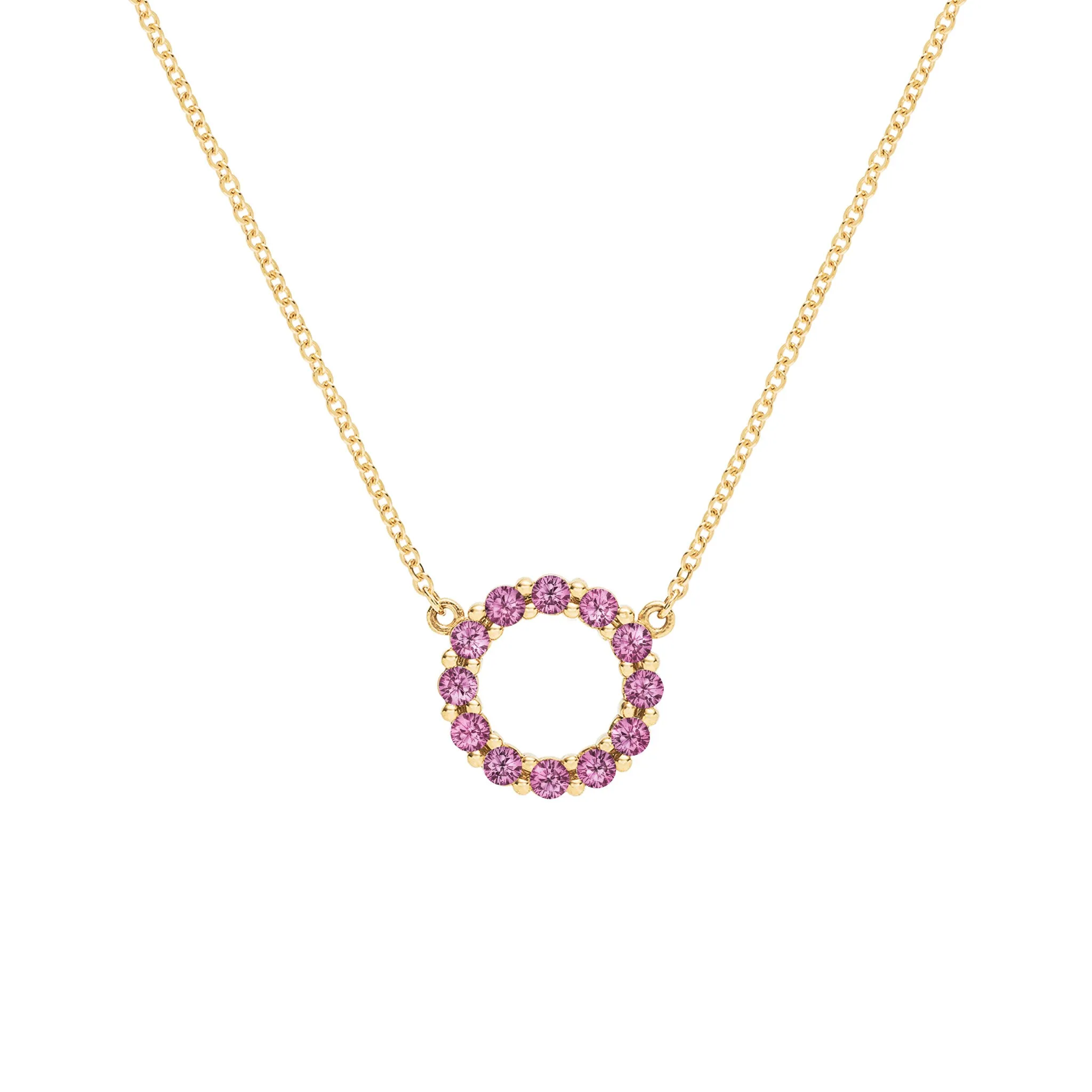 Rosecliff Small Circle Pink Tourmaline Necklace in 14k Yellow Gold sold by Haverhill