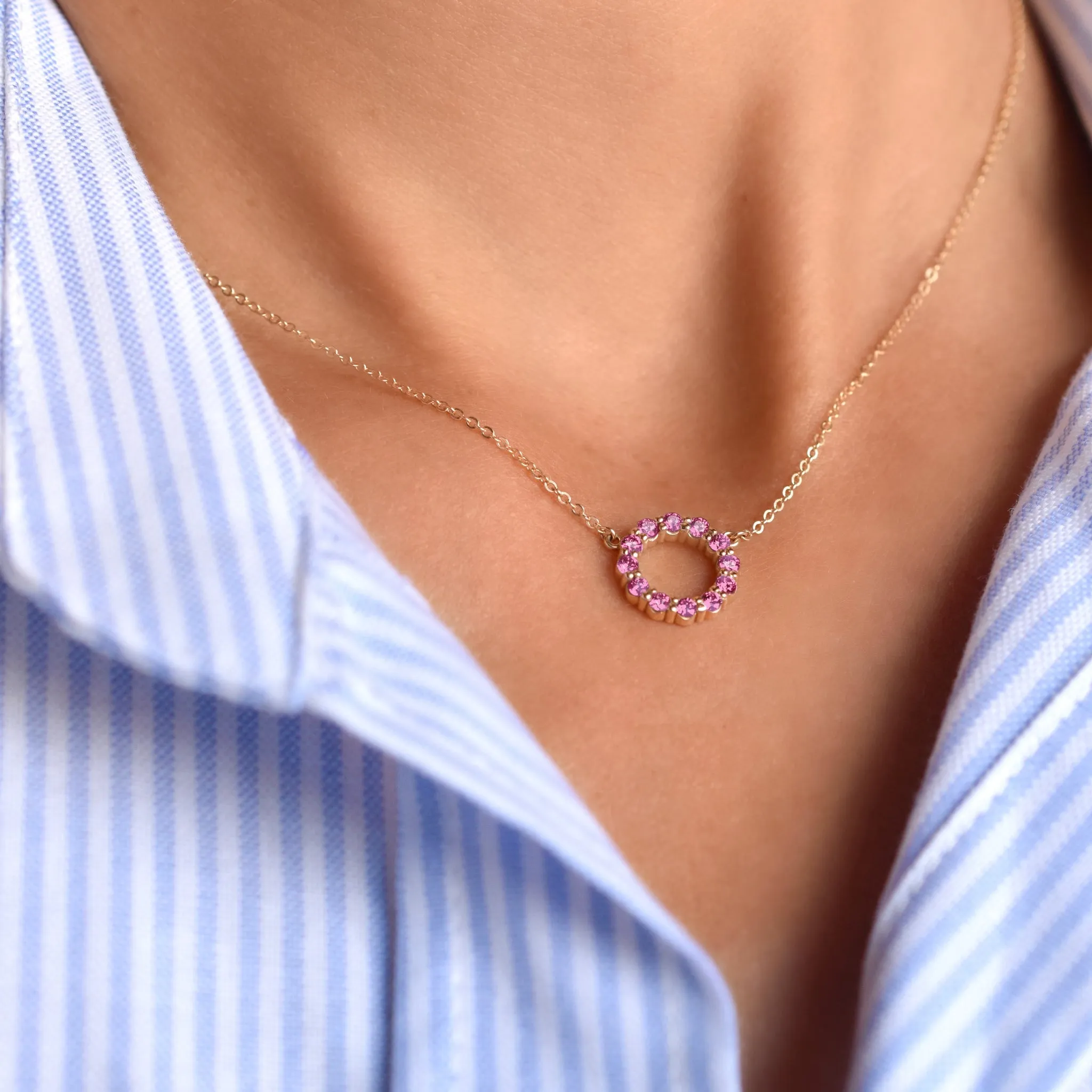 Rosecliff Small Circle Pink Tourmaline Necklace in 14k Yellow Gold sold by Haverhill product image thumbnail 3