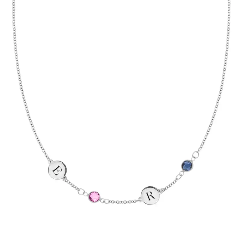 Personalized 2 Letter & 2 Classic Birthstone Necklace in 14k Gold (Single Spacing) sold by Haverhill