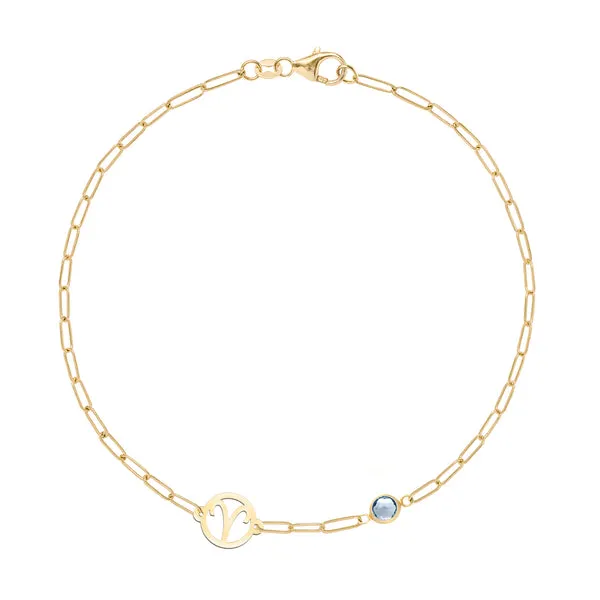 Personalized Zodiac & Birthstone Adelaide Mini Bracelet in 14k Gold sold by Haverhill