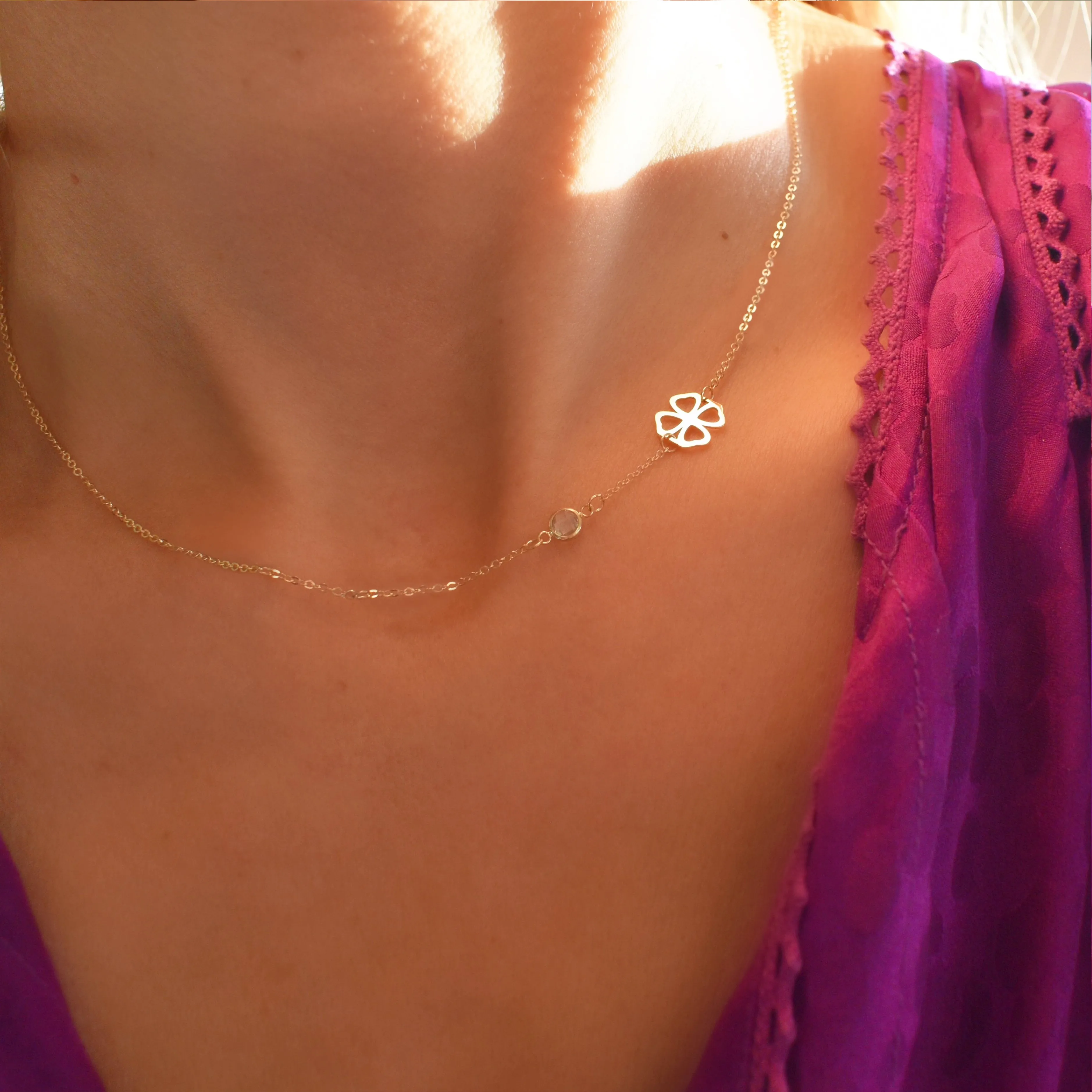 Personalized Classic Clover & 1 Birthstone Necklace in 14k Gold sold by Haverhill product image thumbnail 3