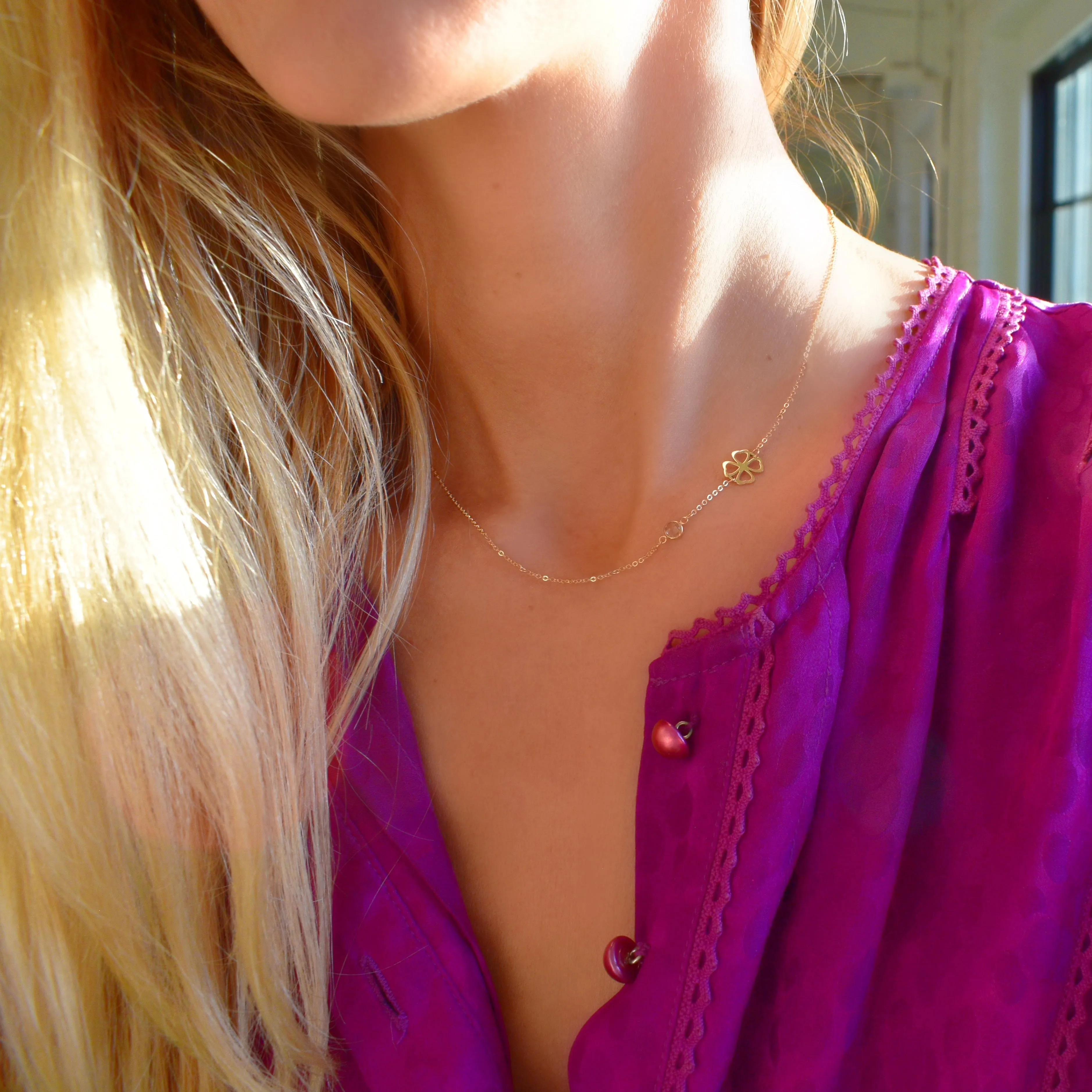 Personalized Classic Clover & 1 Birthstone Necklace in 14k Gold sold by Haverhill product image thumbnail 2