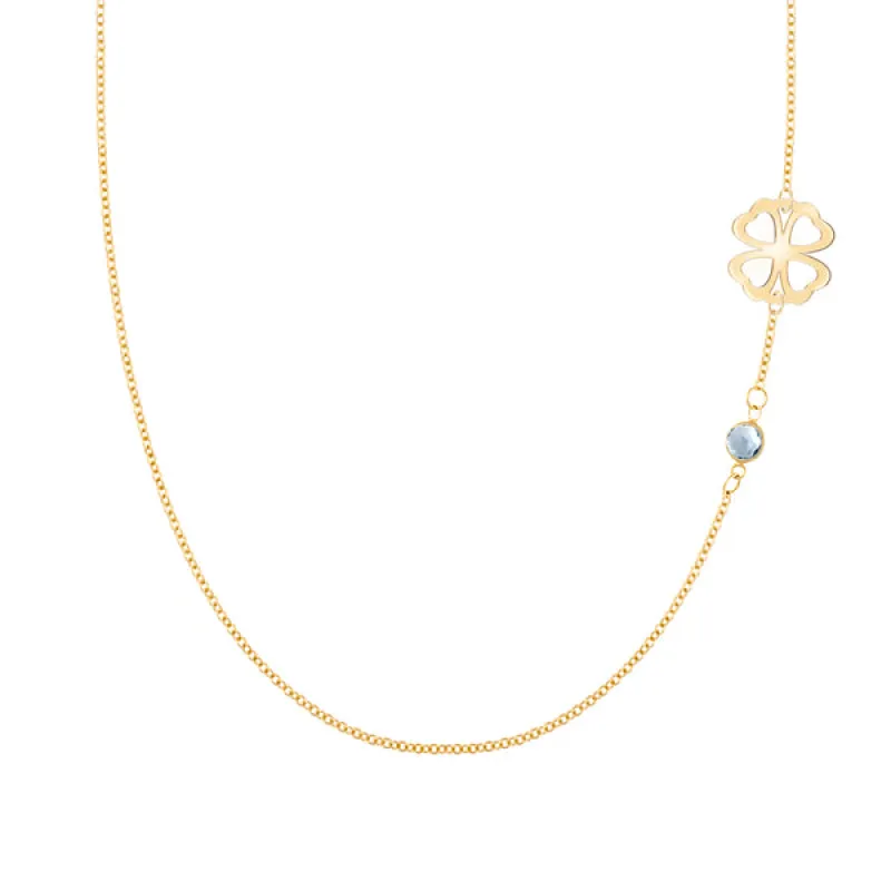 Personalized Classic Clover & 1 Birthstone Necklace in 14k Gold sold by Haverhill
