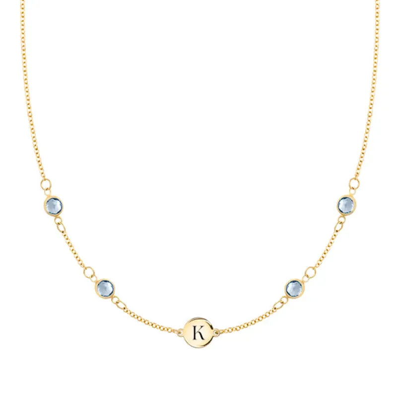 Personalized 1 Letter & 4 Classic Aquamarine Necklace in 14k Gold (March) sold by Haverhill