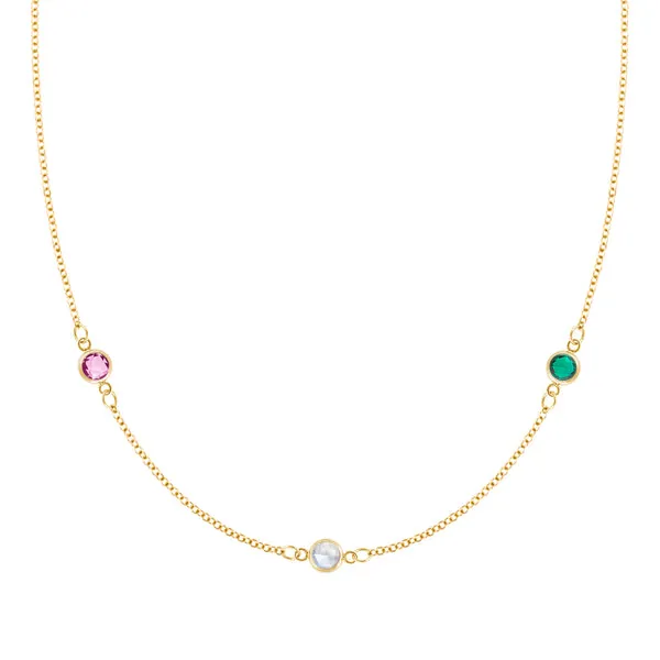 Personalized Classic 3 Birthstone Necklace in 14k Gold sold by Haverhill