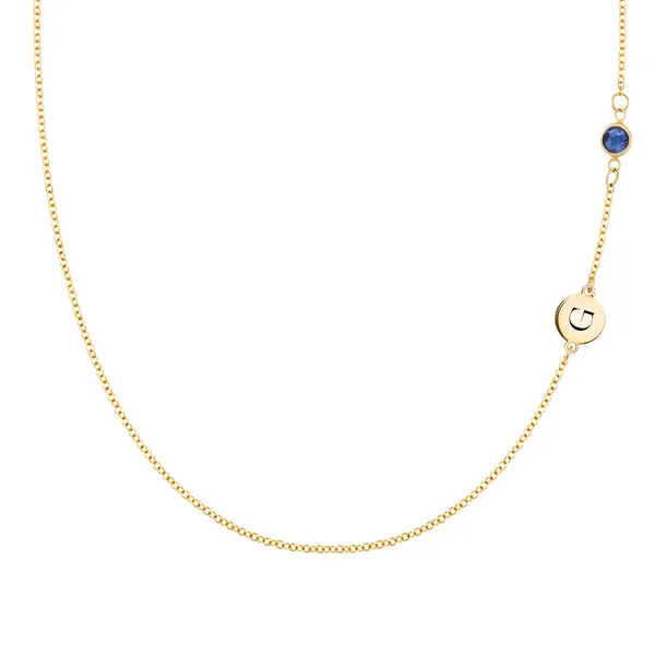 Personalized 1 Letter & 1 Classic Sapphire Necklace in 14k Gold (September) sold by Haverhill