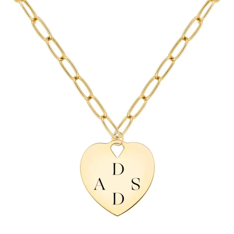 Engravable Large Flat Heart Pendant with Adelaide Chain in 14k Gold sold by Haverhill