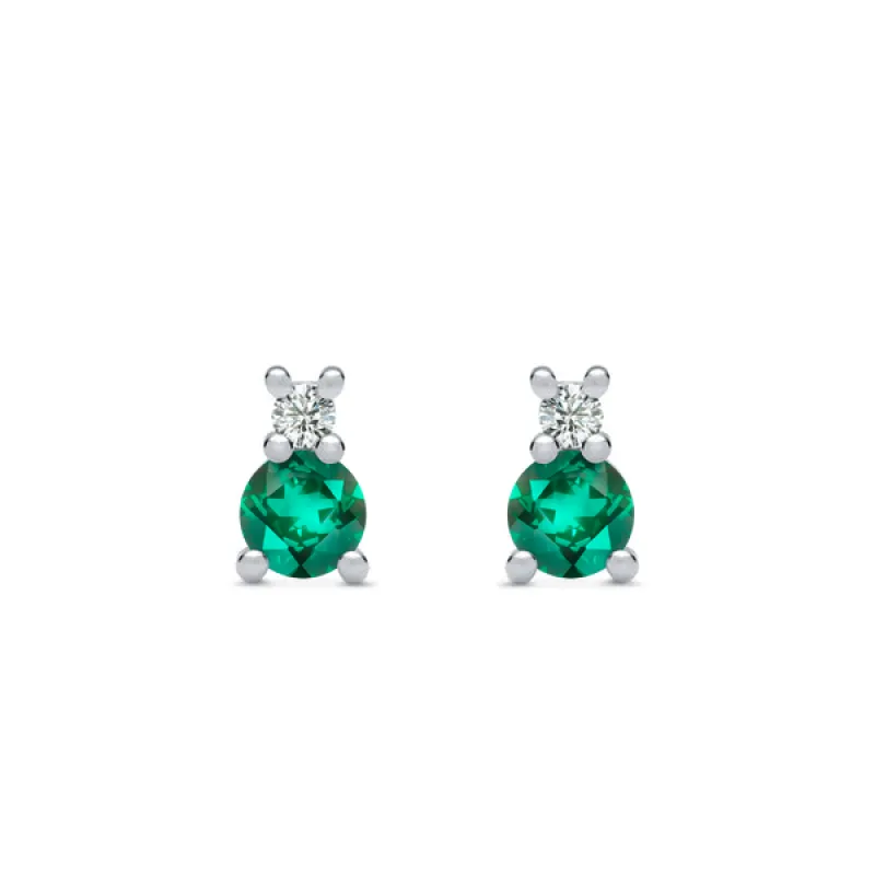 Personalized Greenwich Solitaire Birthstone & Diamond Earrings in 14k Gold sold by Haverhill