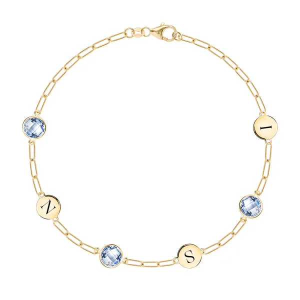 Personalized 3 Letter & 3 Grand Birthstone Adelaide Mini Bracelet in 14k Gold sold by Haverhill