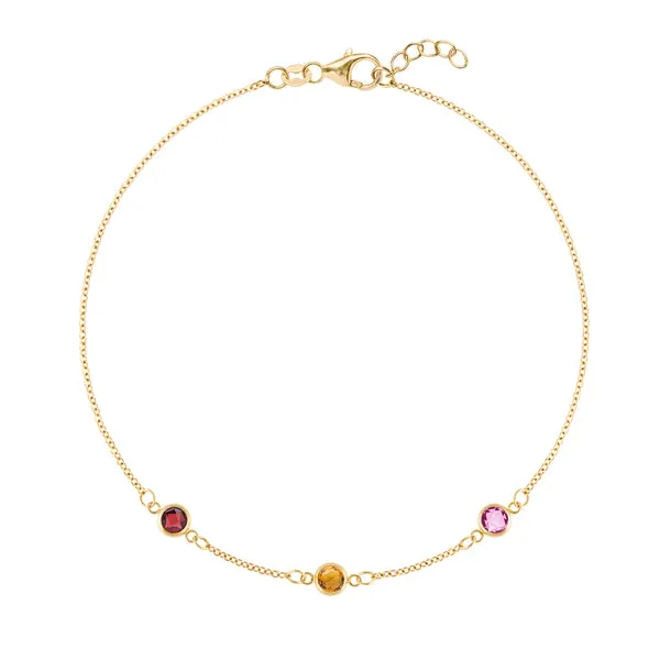 Personalized Classic 3 Birthstone Bracelet in 14k Gold sold by Haverhill