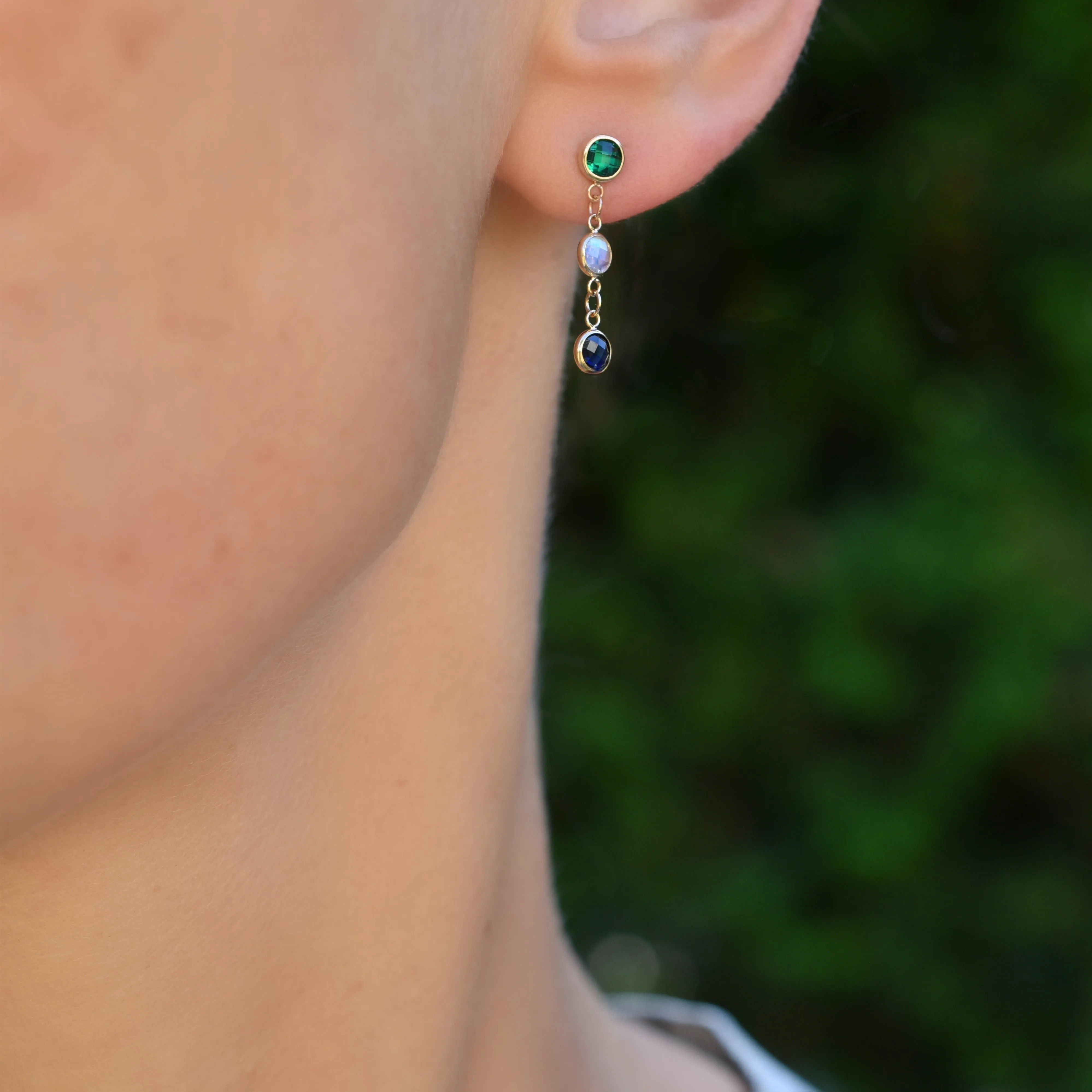 Personalized Classic 3 Birthstone Earrings in 14k Gold sold by Haverhill product image thumbnail 2