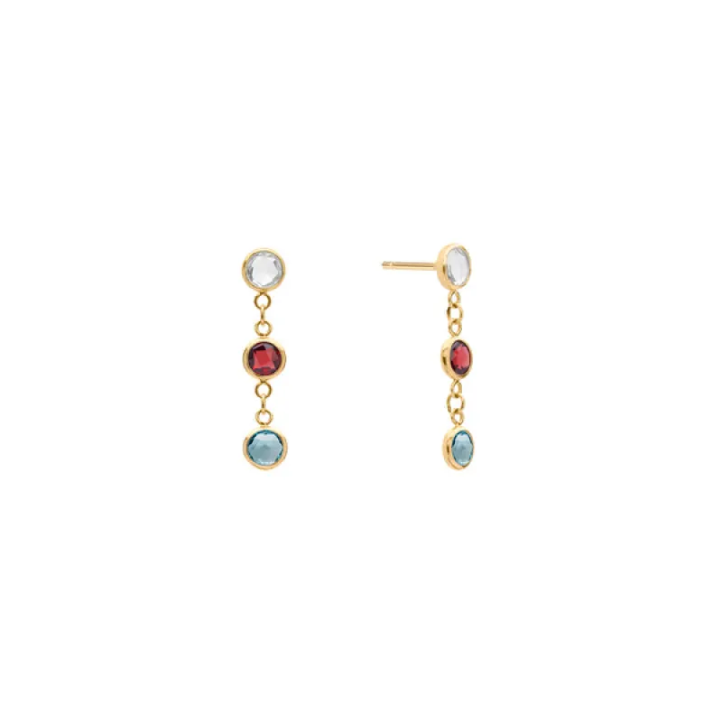 Personalized Classic 3 Birthstone Earrings in 14k Gold sold by Haverhill