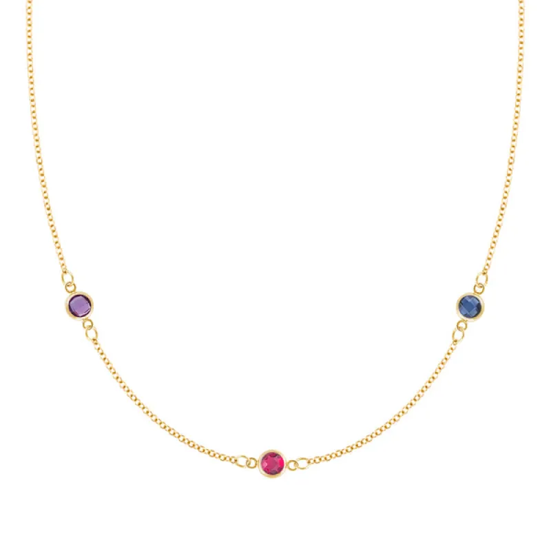 Personalized Classic 3 Birthstone Necklace in 14k Gold sold by Haverhill