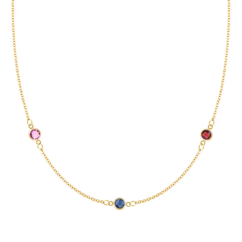 Personalized Classic 3 Birthstone Necklace in 14k Gold sold by Haverhill