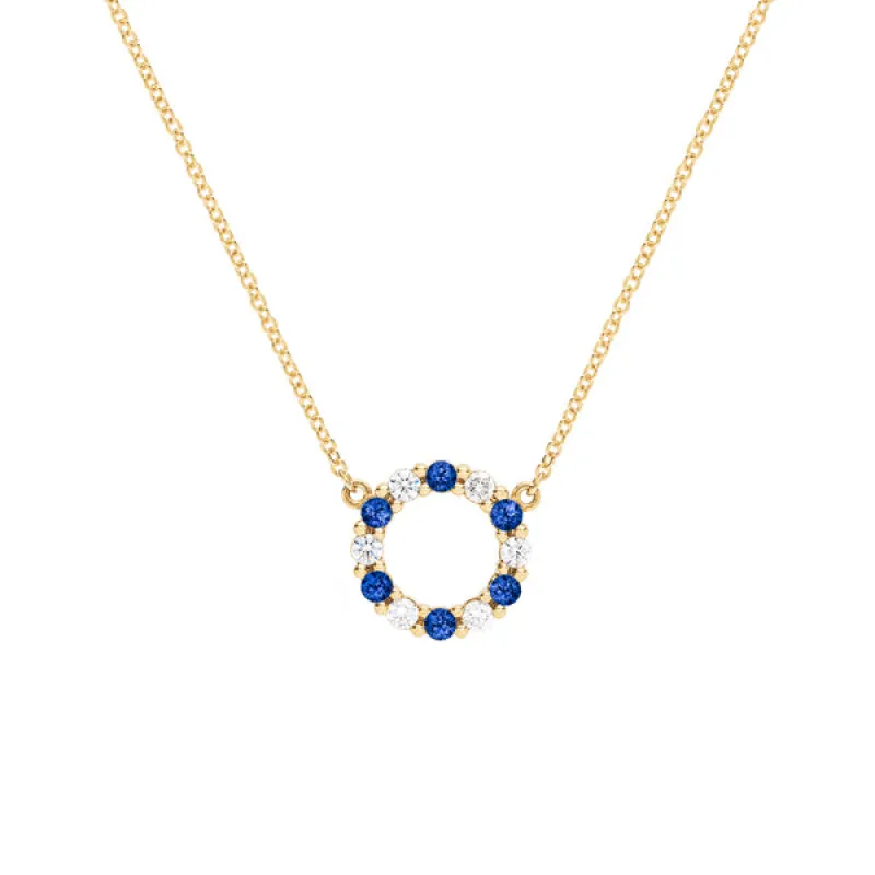 Personalized Rosecliff Small Circle Birthstone Necklace in 14k Gold sold by Haverhill