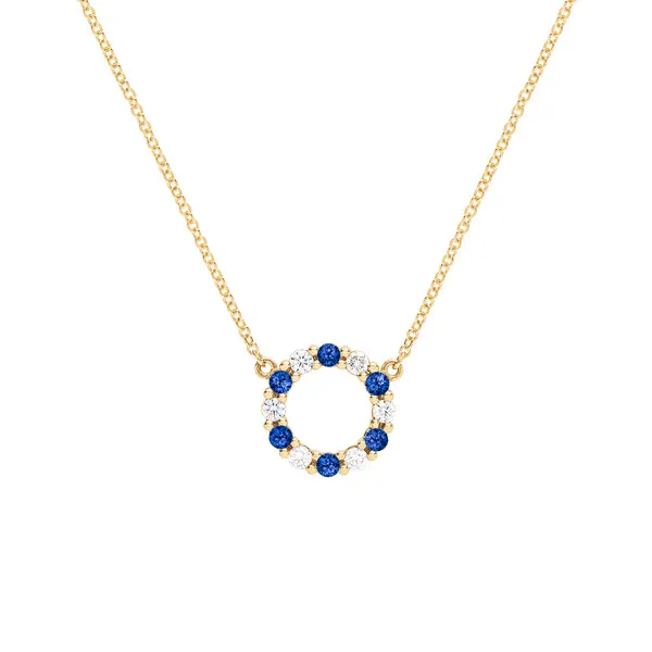 Personalized Rosecliff Small Circle Birthstone Necklace in 14k Gold sold by Haverhill