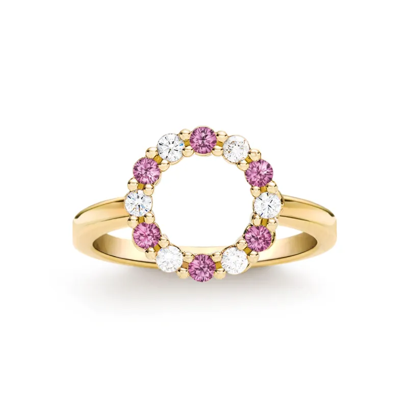 Rosecliff Small Circle Diamond & Pink Tourmaline Ring in 14k Yellow Gold (Size 7.5) sold by Haverhill