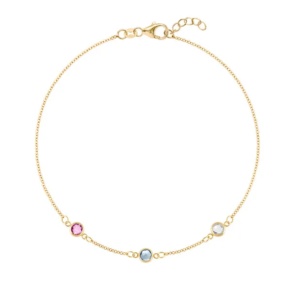 Personalized Classic 3 Birthstone Bracelet in 14k Gold sold by Haverhill