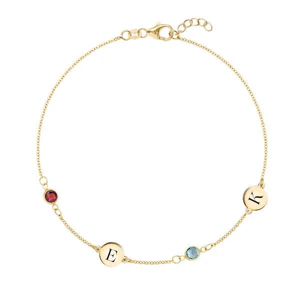 Personalized 2 Letter & 2 Classic Birthstone Bracelet in 14k Gold sold by Haverhill