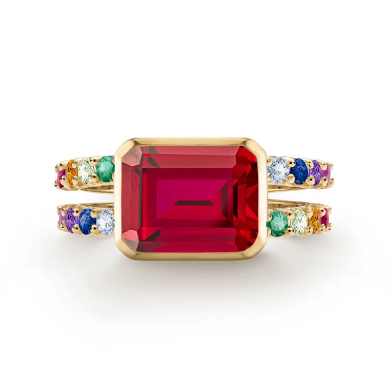 Personalized Rainbow Warren Horizontal Ring in 14k Gold made by Haverhill