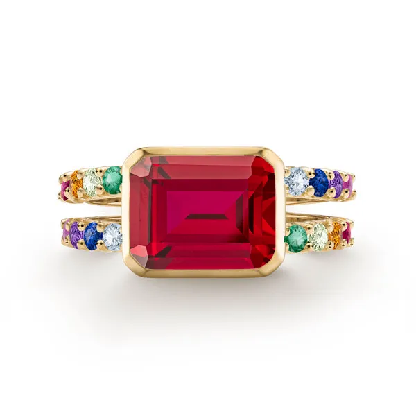 Personalized Rainbow Warren Horizontal Ring in 14k Gold sold by Haverhill