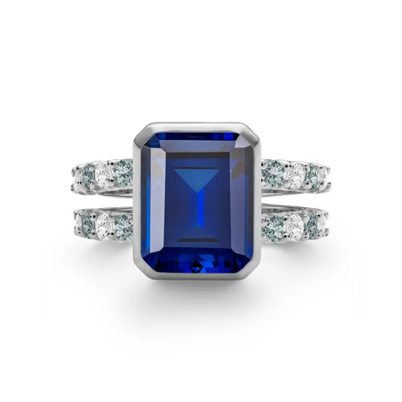 Personalized Warren Vertical Birthstone Ring with Accent Stones in 14k Gold sold by Haverhill