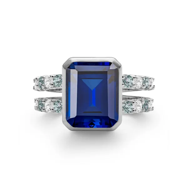 Personalized Warren Vertical Birthstone Ring with Accent Stones in 14k Gold sold by Haverhill