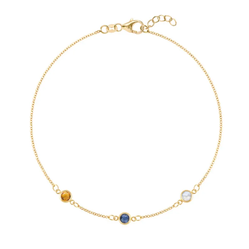 Personalized Classic 3 Birthstone Bracelet in 14k Gold sold by Haverhill