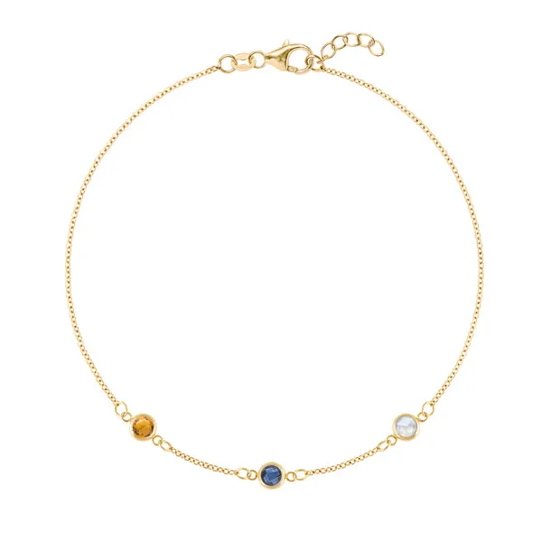 Personalized Classic 3 Birthstone Bracelet in 14k Gold sold by Haverhill